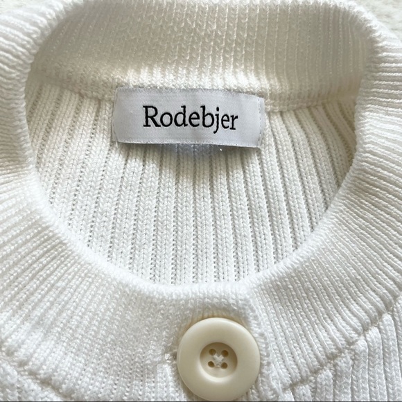 RODEBJER White Ribbed Crew Neck Dress w/ Front Patch Pockets Size Small - Picture 3 of 10